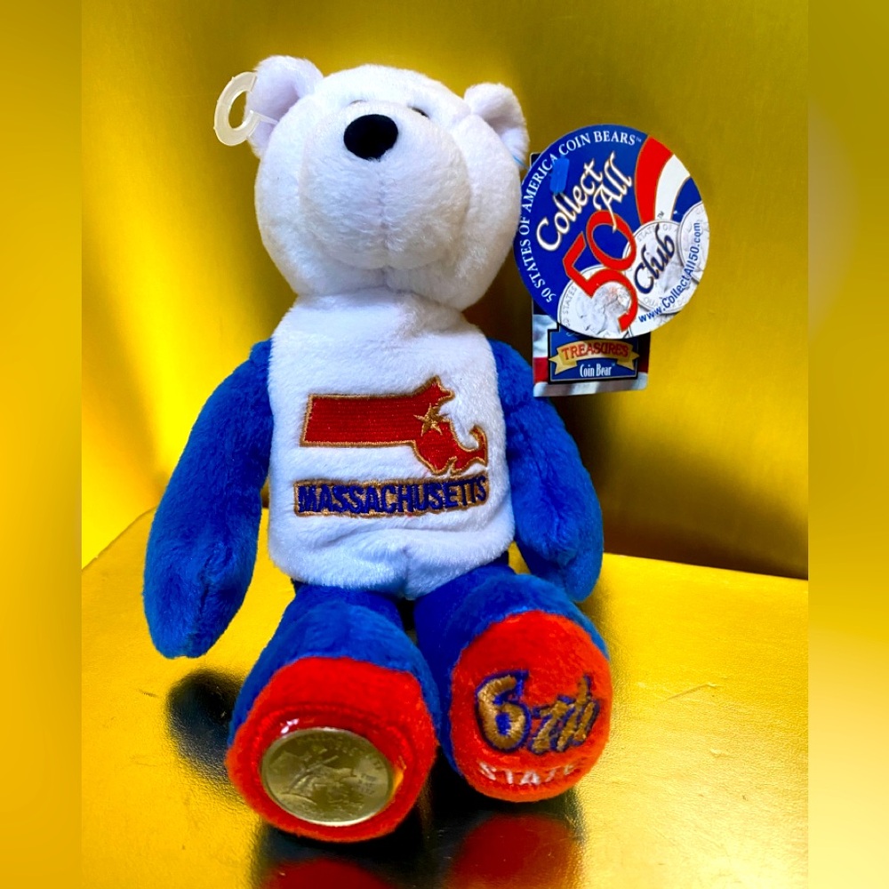 COIN BEAR PLUSH NWT MASSACHUSETTS STATE QUARTER COIN #6 NWT LIMITED TREASURES